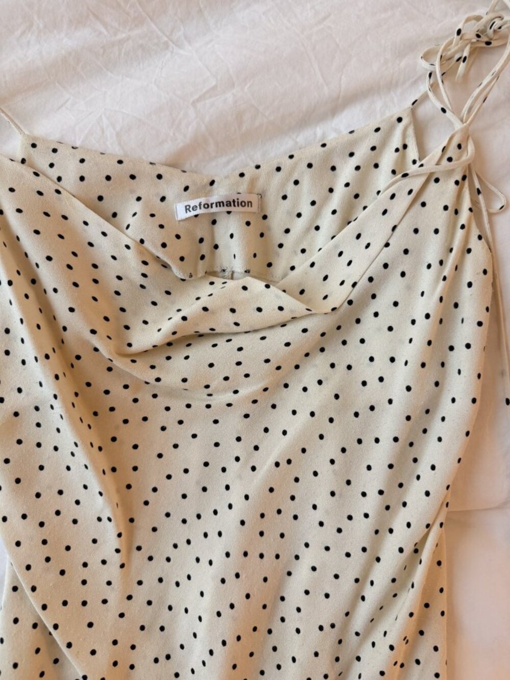 Reformation Cream Black Polka Dot Cowl Neck Tie Strap Cami Top S - Picture 2 of 2